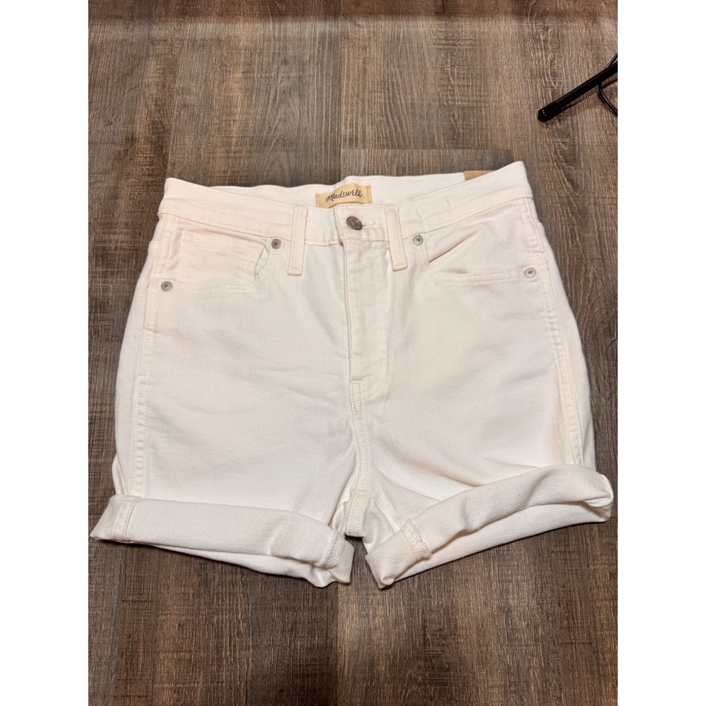 Madewell 10 High-Rise Skinny White Cuffed Denim Shorts Magic Pockets 28P AJ294